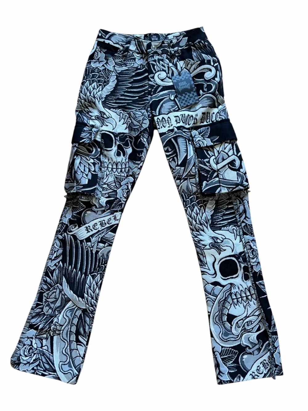 New Rebel Vengeance Men's Tapestry‎ Skull Cargo Pants Skeleton Fringe Goth 28